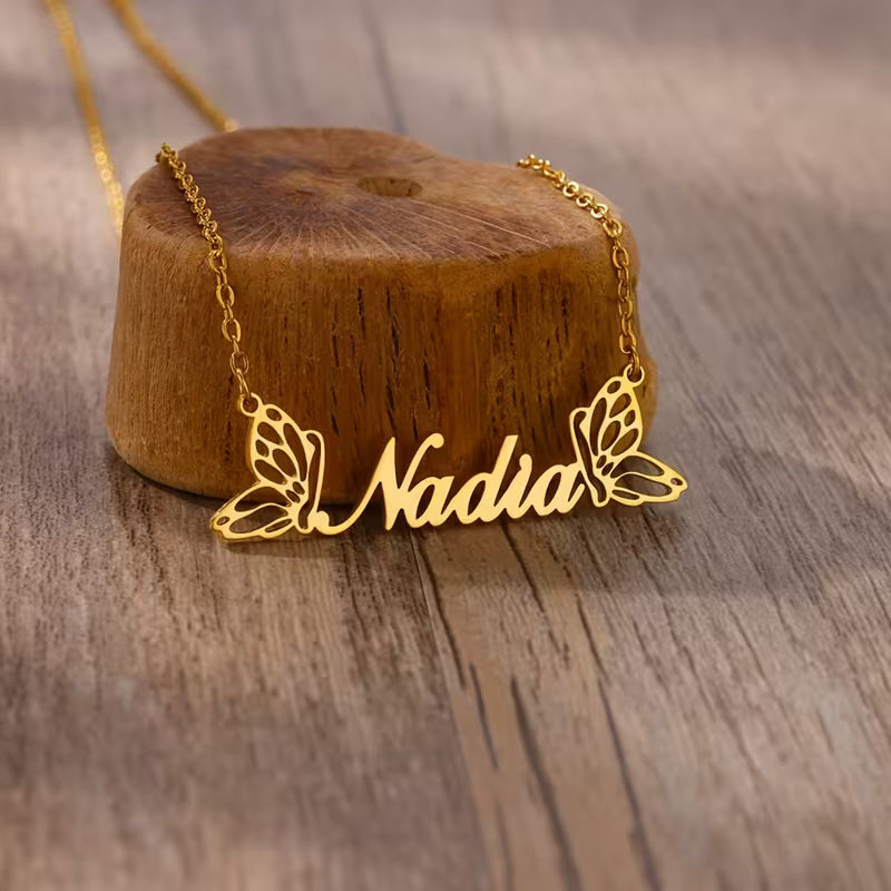 Golden Breeze Butterfly Name Necklace