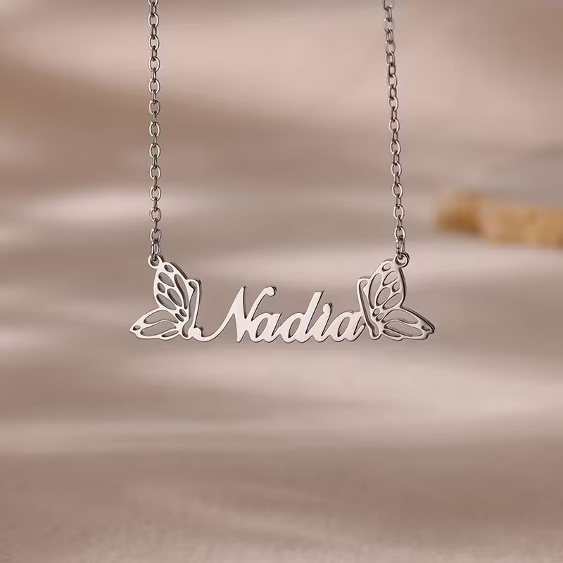 Golden Breeze Butterfly Name Necklace