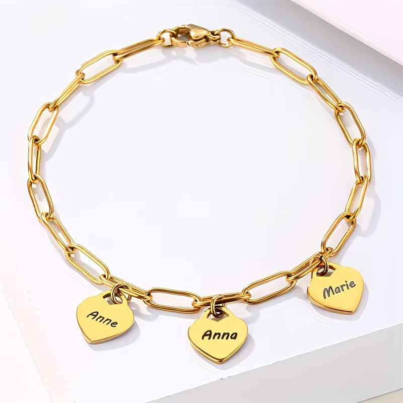 Golden Heart Name Chain Bracelet