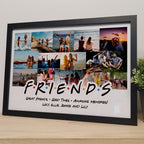 Framed collage of photos with 'Friends' text on a white background