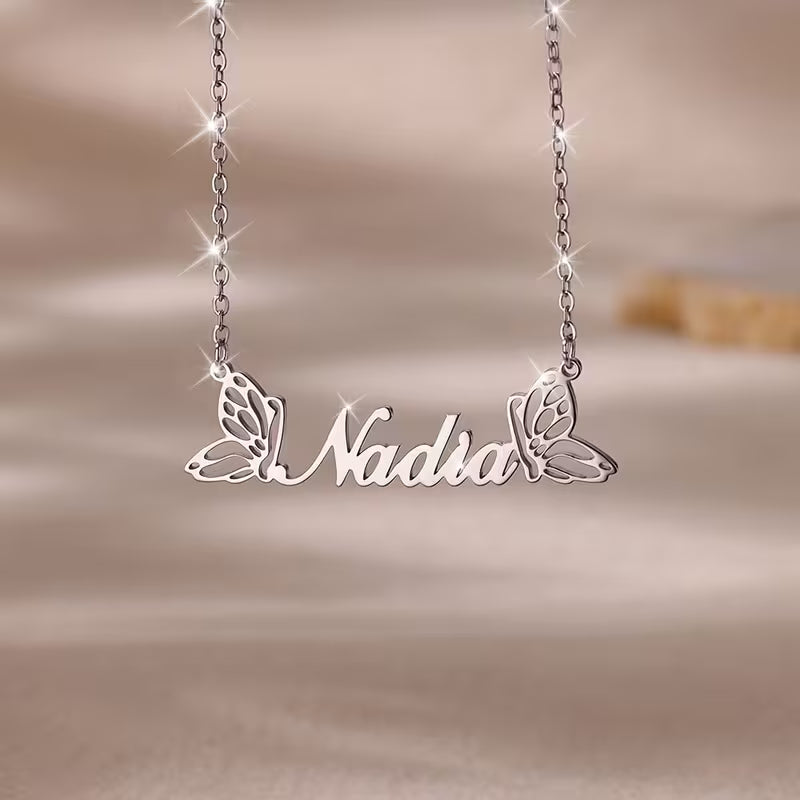 Golden Breeze Butterfly Name Necklace