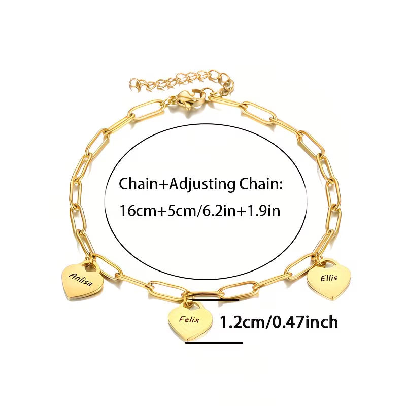 Golden Heart Name Chain Bracelet