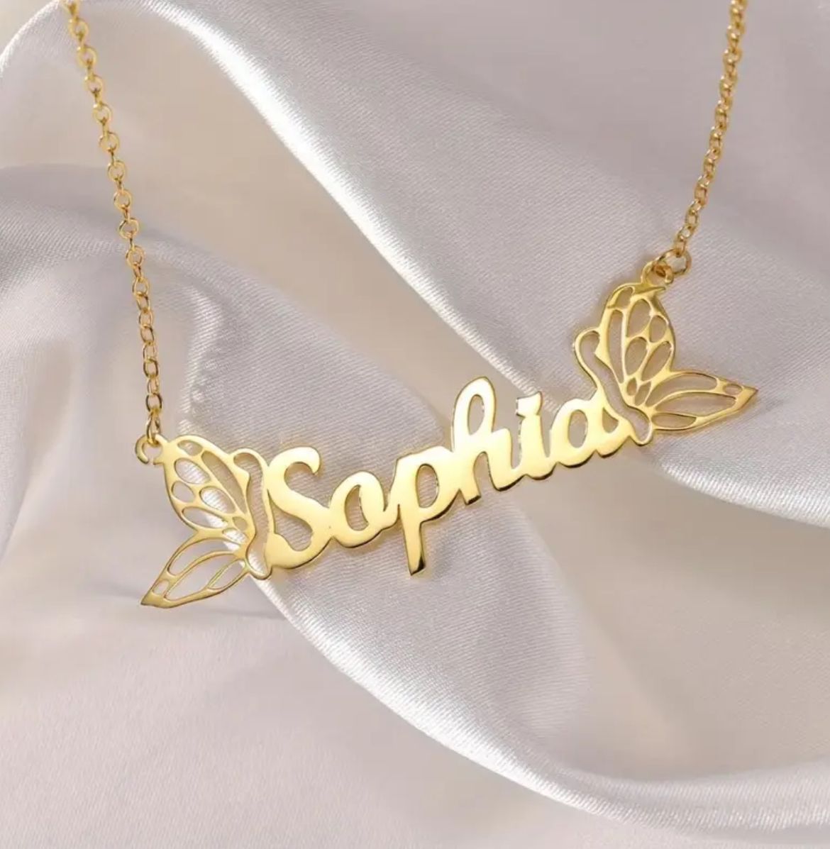 Golden Breeze Butterfly Name Necklace