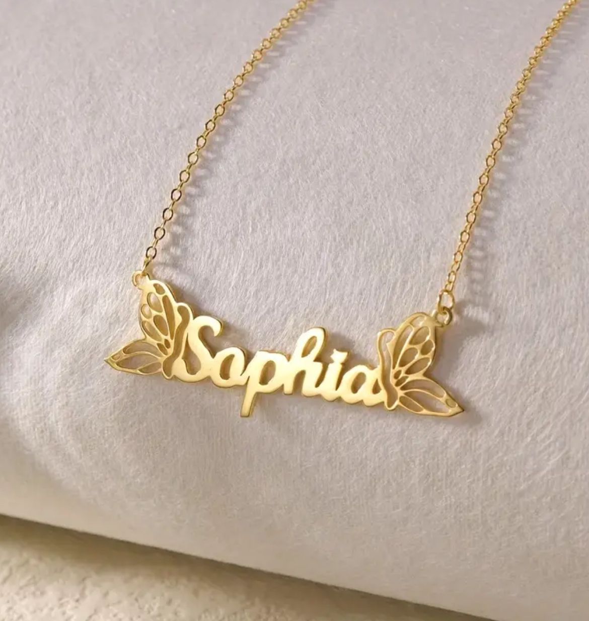 Golden Breeze Butterfly Name Necklace