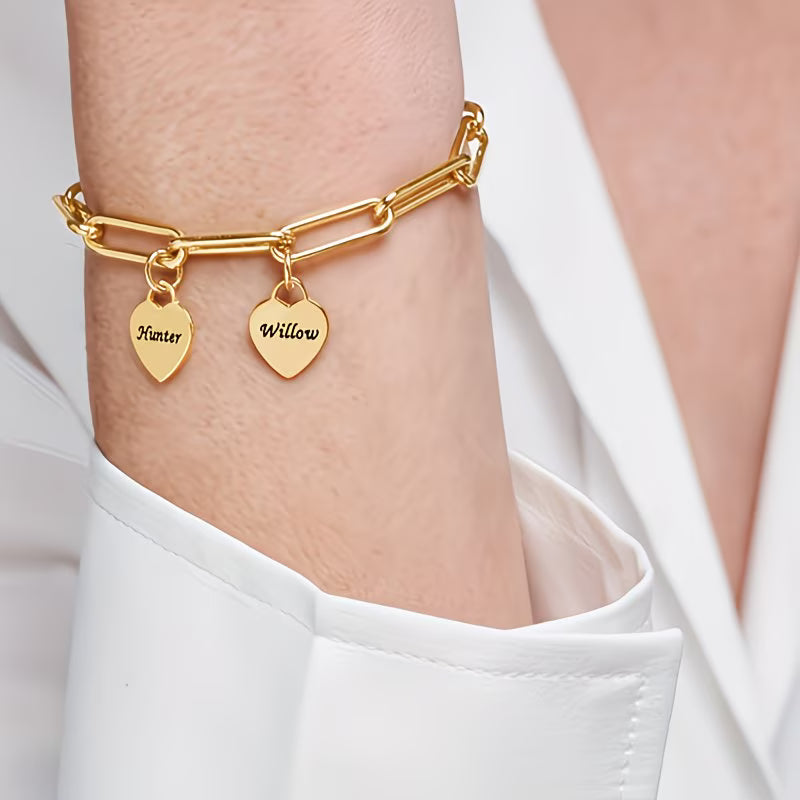 Golden Heart Name Chain Bracelet