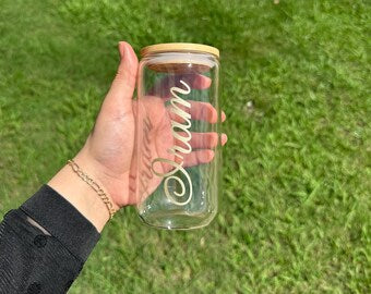 Personalised Glass Tumbler with Bamboo Lid and Straw