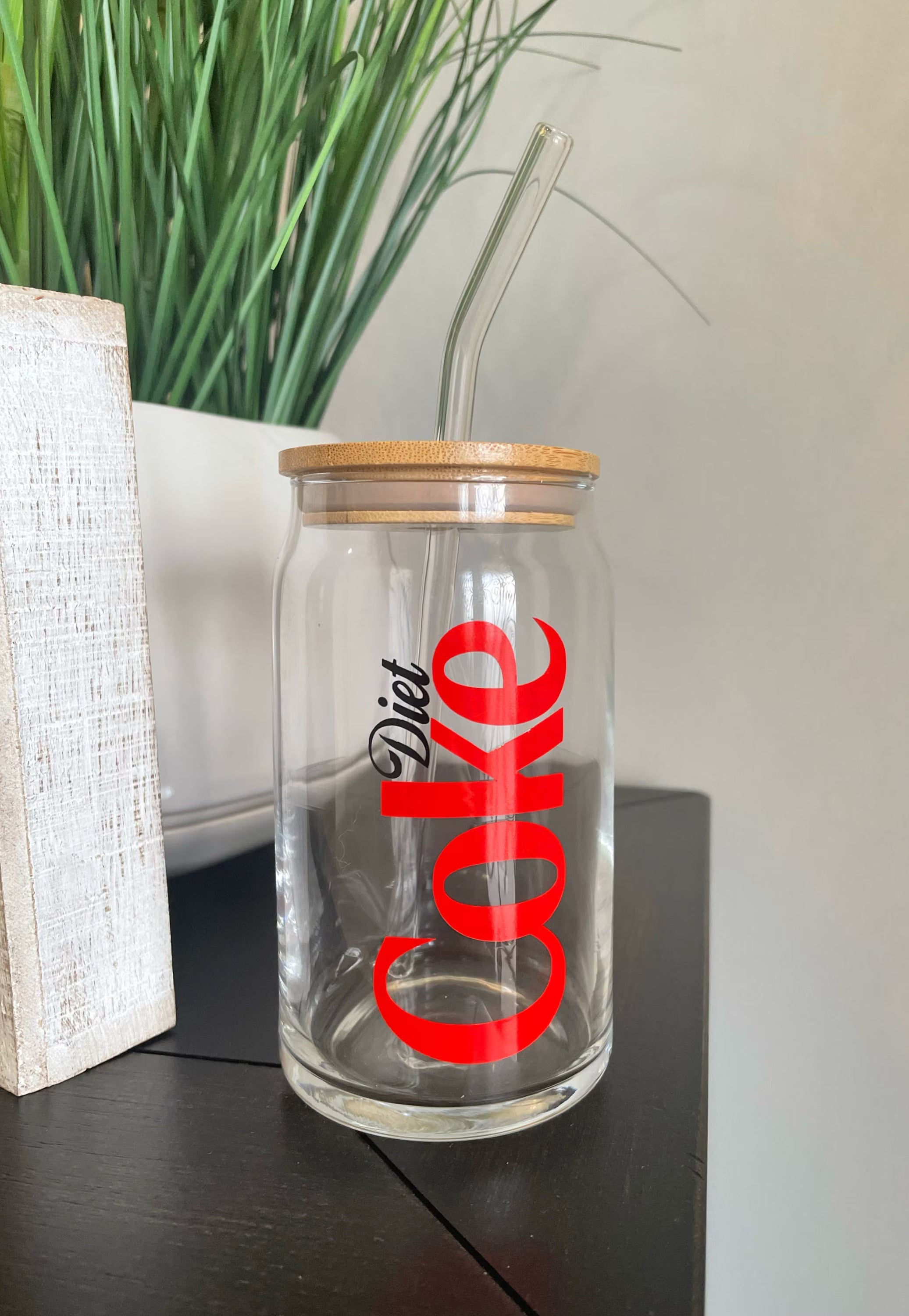 Personalised Glass Tumbler with Bamboo Lid and Straw
